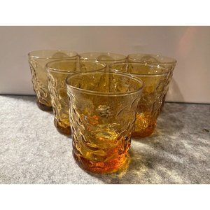 6 Vintage Anchor Hocking Amber Gold Low Ball Glasses  #1288